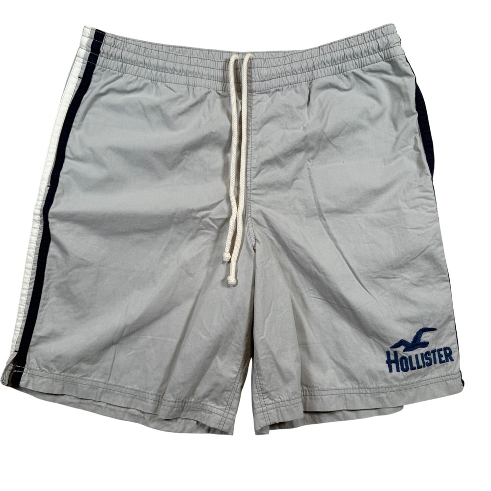 NEW Y2K Hollister Mens Athletic Shorts Gray Drawstring Side Stripe Casual